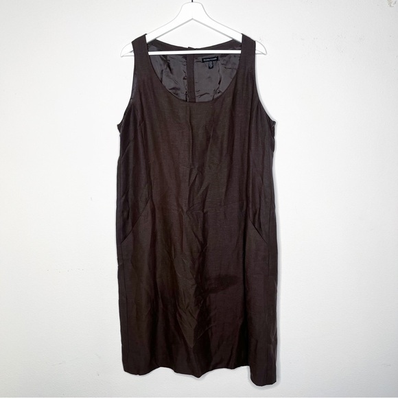 Eileen Fisher Sleeveless Drapey Linen Blend Shift Dress Cobblestone Brown - Picture 5 of 9